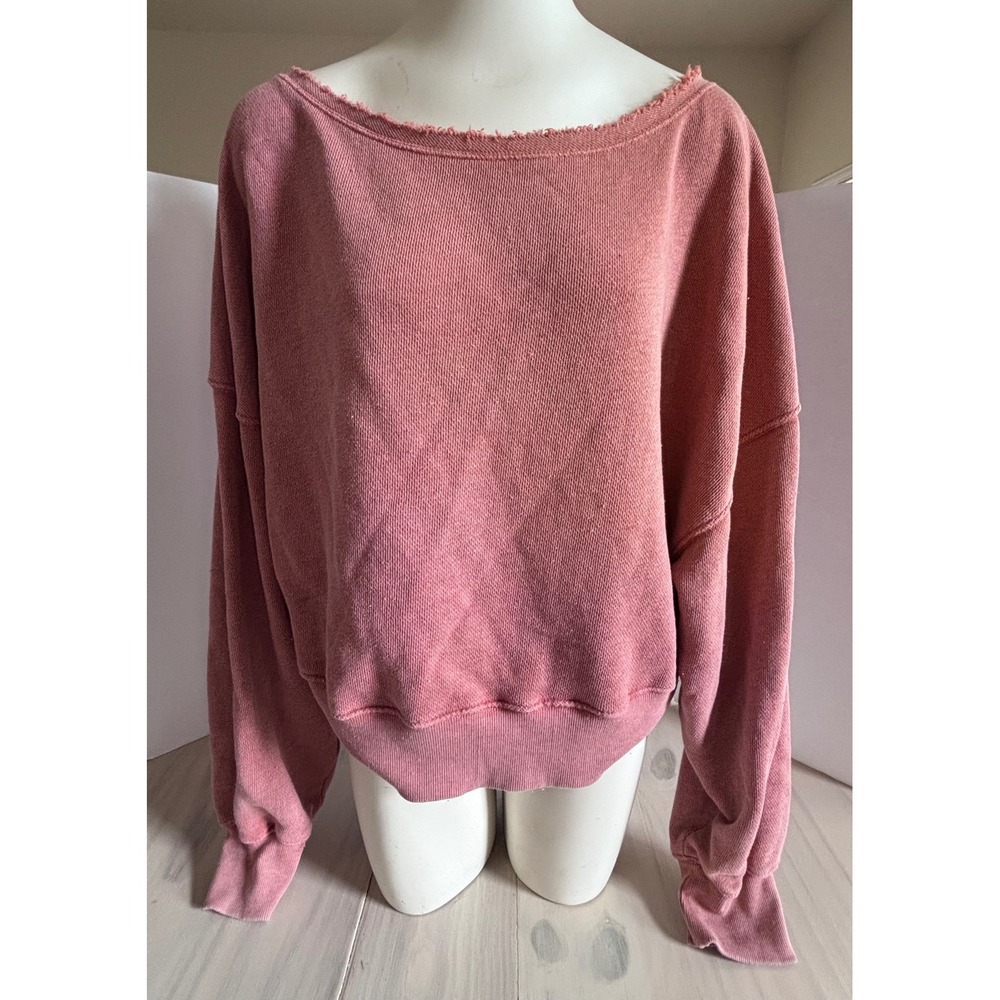 Free People Rust Orange Raw Edge Boat Neck Cropped Sweatshirt Women's Large